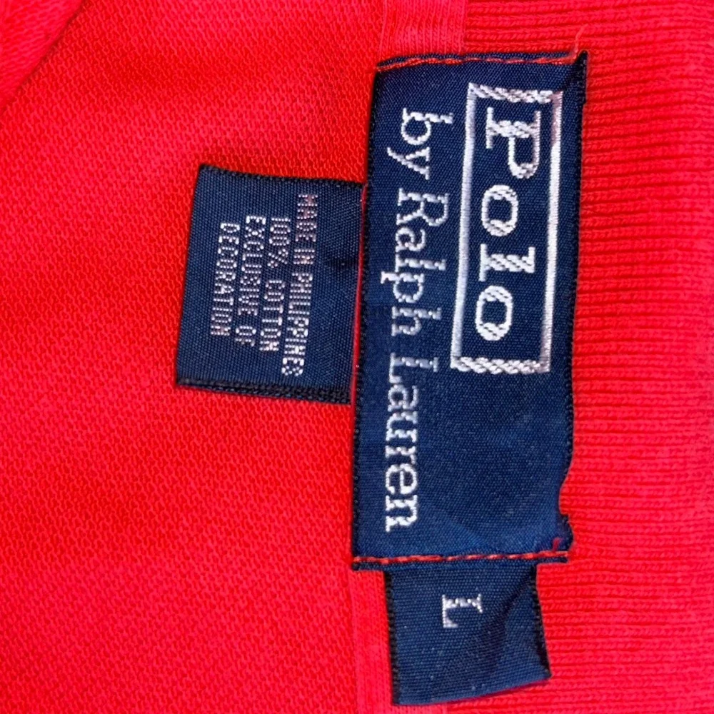 VTG Ralph Lauren Polo Shirt Mens L Red Blue‎ Pony Golf Rugby Casual Preppy Pique